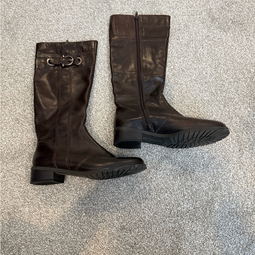 Michelle D Black Leather Heeled Boots